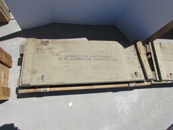 2 VINTAGE WOODEN AMMO CRATES/BOXES WITH ASST HARDWARE, PARTS & MORE