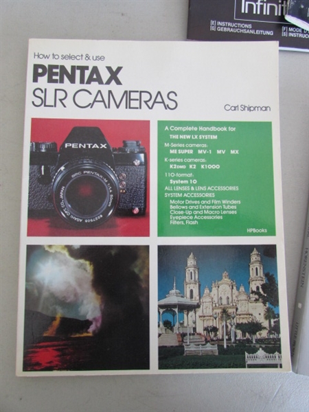 4 OLYMPUS INFINITY 35mm CAMERAS, TRIPODS, BOOKS & MORE