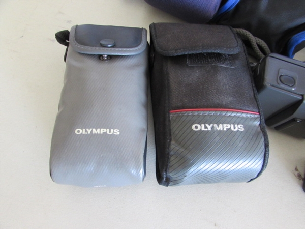 4 OLYMPUS INFINITY 35mm CAMERAS, TRIPODS, BOOKS & MORE