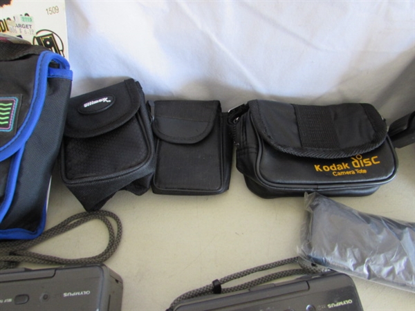 4 OLYMPUS INFINITY 35mm CAMERAS, TRIPODS, BOOKS & MORE