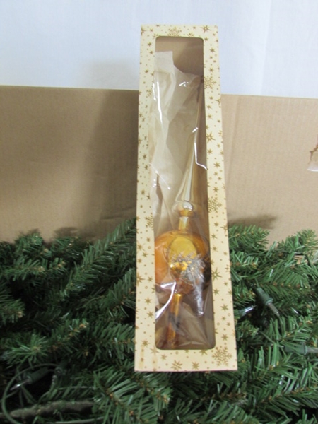 6.5' PRE LIT (CLEAR) ARTIFICIAL CHRISTMAS TREE & ASSORTED ORNAMENTS