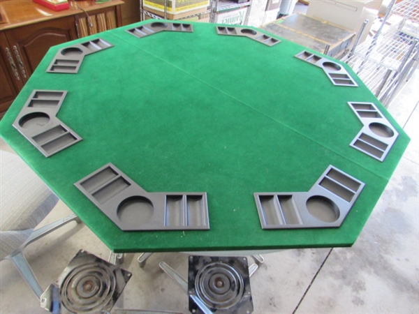 VINTAGE BABY BLUE TABLE W/1 CHAIR, 3 BASES & FOLDING FELT GAME COVER