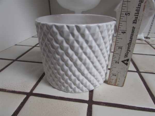 ASSORTMENT OF MILK GLASS, CERAMIC BIRDHOUSE AND PLANTER