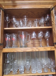 LARGE VARIETY OF GLASSWARE INCLUDING VINTAGE TUMBLERS, PRINCESS HOUSE CRYSTAL AND MORE