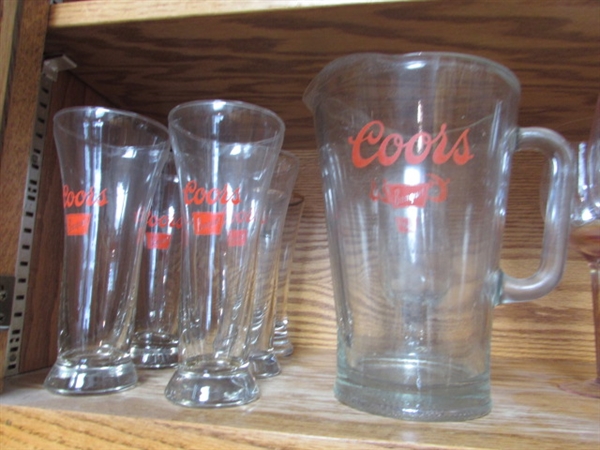 LARGE VARIETY OF GLASSWARE INCLUDING VINTAGE TUMBLERS, PRINCESS HOUSE CRYSTAL AND MORE
