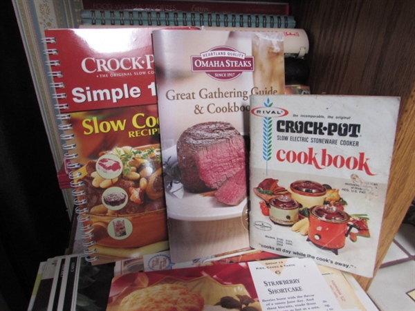 LARGE COLLECTION OF COOKBOOKS, MAGAZINES AND RECIPE CARDS FOR THE CROCKPOT
