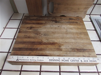 VINTAGE CARVING BOARD, CUTTING BOARDS AND WOODEN SPOONS