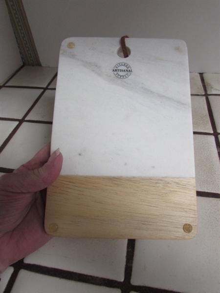 VINTAGE CARVING BOARD, CUTTING BOARDS AND WOODEN SPOONS