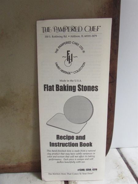 PAMPERED CHEF BAKING STONE, ENAMEL COOKIE SHEET, SERVING TRAY AND PIE PLATE