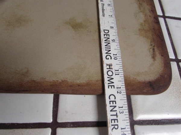 PAMPERED CHEF BAKING STONE, ENAMEL COOKIE SHEET, SERVING TRAY AND PIE PLATE