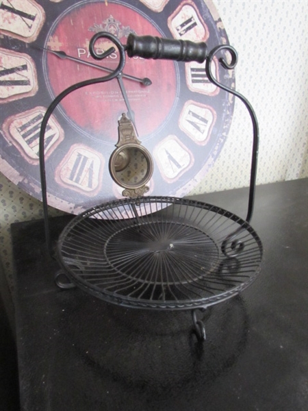 TUSCAN WOODEN CLOCK, WINE RACK, VASE, NAPKIN & PLATE HOLDER.
