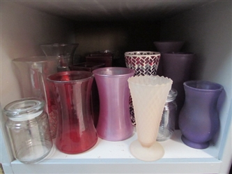 LARGE ASSORTMENT OF VASES & CANDLE JARS