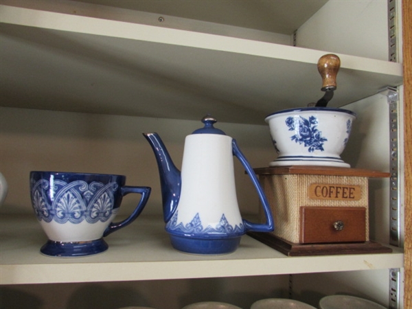 HOLIDAY 8 PLACE SETTING, STONEWARE, BOMBAY STACKABLE TEAPOT & CUP, BUTTER BELL AND MORE