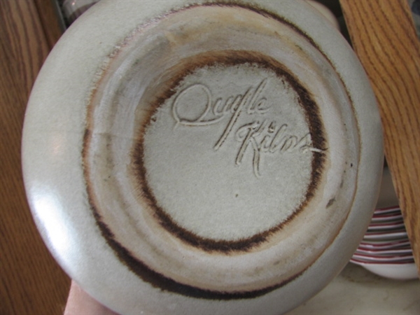 HOLIDAY 8 PLACE SETTING, STONEWARE, BOMBAY STACKABLE TEAPOT & CUP, BUTTER BELL AND MORE