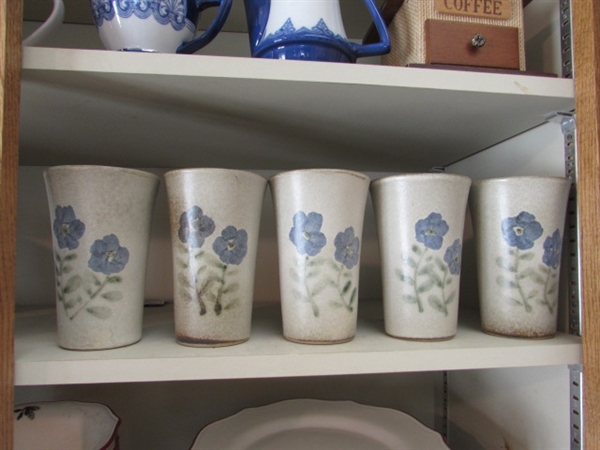 HOLIDAY 8 PLACE SETTING, STONEWARE, BOMBAY STACKABLE TEAPOT & CUP, BUTTER BELL AND MORE