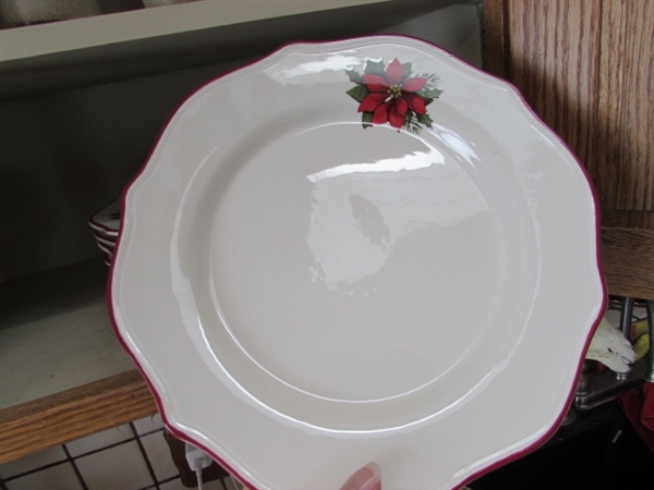 HOLIDAY 8 PLACE SETTING, STONEWARE, BOMBAY STACKABLE TEAPOT & CUP, BUTTER BELL AND MORE