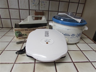 CROCKPOT, ELECTRIC KNIFE & SMALL GEORGE FOREMAN GRILL
