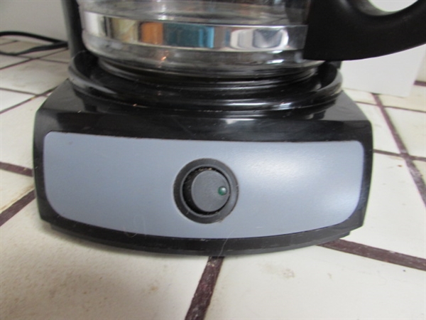 OSTER 4 SLICE TOASTER, MR COFFEE COFFEE MAKER, COFFEE FILTERS IN VINTAGE TIN & EXTRA COFFEE POT