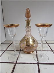 VINTAGE GOLD TONE VOTIVE HOLDERS OR CORDIALS AND DECANTER