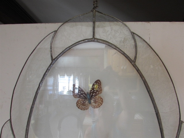 PRESSED FLORAL, LEADED GLASS HANGING WINDOW PANEL