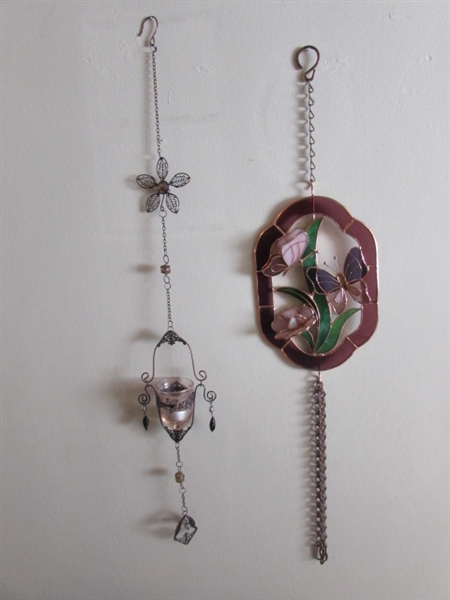 WINDOW HANGING VOTIVE HOLDER AND STAINED GLASS DECOR