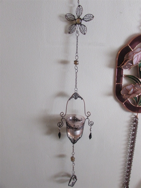 WINDOW HANGING VOTIVE HOLDER AND STAINED GLASS DECOR