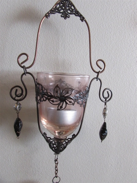 WINDOW HANGING VOTIVE HOLDER AND STAINED GLASS DECOR