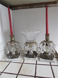 VINTAGE BRASS & MARBLE COMPOTE & CANDLESTICK HOLDERS