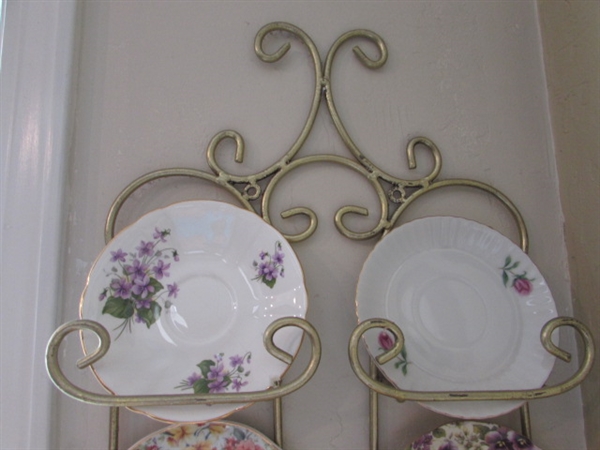 CHINA TEA CUP DISPLAY AND TEA CUPS