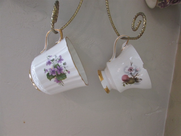 CHINA TEA CUP DISPLAY AND TEA CUPS