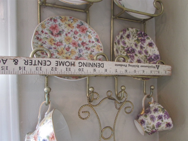 CHINA TEA CUP DISPLAY AND TEA CUPS