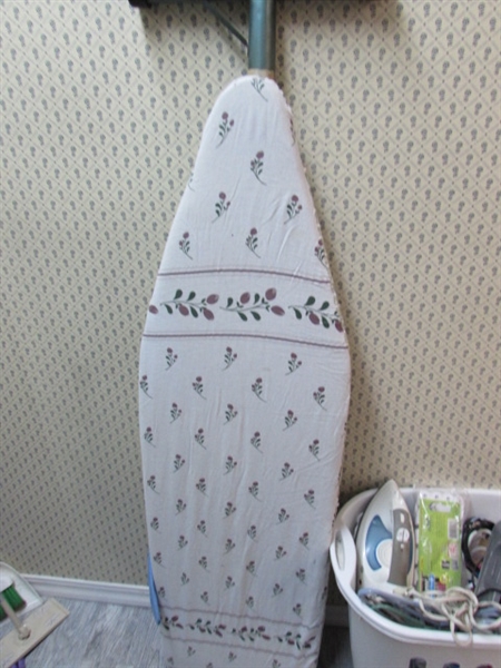 IRONING BOARD, CLOTHES HANGERS, IRON AND STEAMER