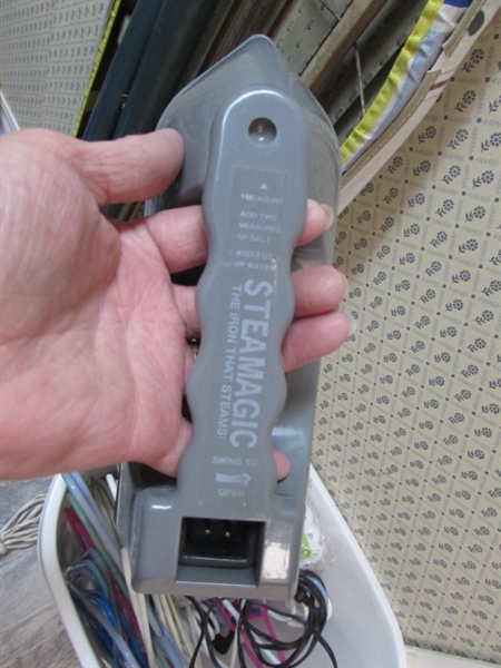 IRONING BOARD, CLOTHES HANGERS, IRON AND STEAMER
