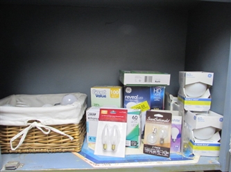 ASSORTED LIGHT BULBS & BASKET