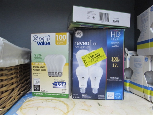 ASSORTED LIGHT BULBS & BASKET