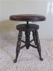 ANTIQUE WOOD PIANO STOOL W/GLASS BALL CLAW FEET