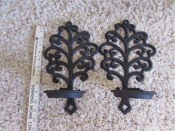 VINTAGE POTBELLY STOVE SMOKING STAND, WROUGHT IRON CANDLE HOLDERS AND DECOR