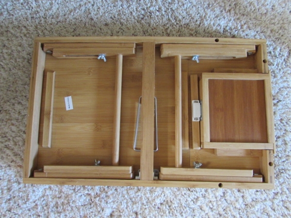 1 LAPTOP FOLDING LAP TRAY W/DRAWER AND 4 PINE TV TRAYS