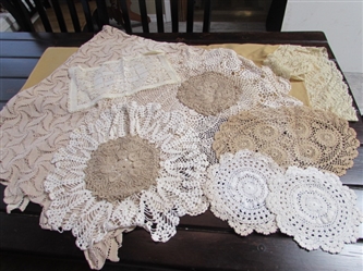 VINTAGE CROCHETED DOILIES AND TABLECLOTHS