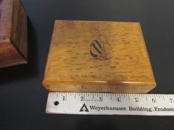 WOOD END TABLE AND BOXES