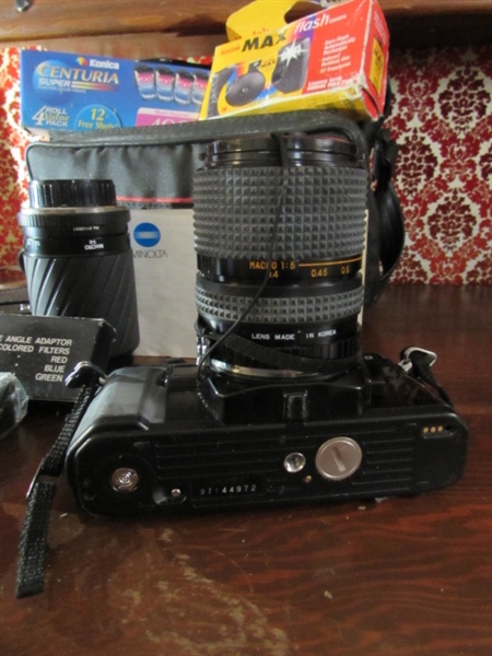 35mm MINOLTA CAMERA, LENS, FILM & ACCESSORIES