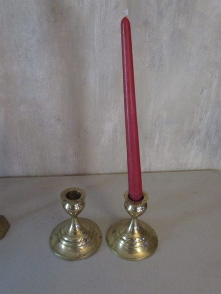 BRASS CANDLESTICK COLLECTION INCLUDING PRINCESS HOUSE CANDLE HOLDER