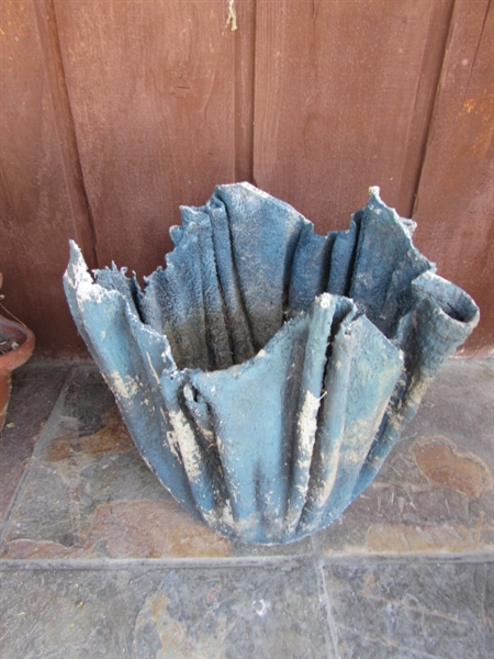 TERRACOTTA STRAWBERRY POT AND PLASTIC PLANTERS