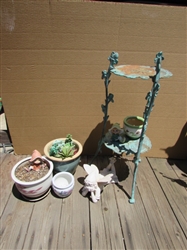 METAL PLANT STAND, POTS & FAIRIES