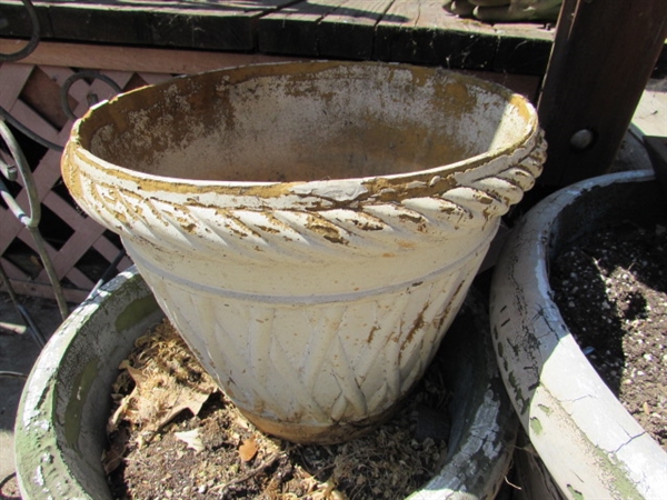 CAST IRON HANGER & ASSORTED POTS