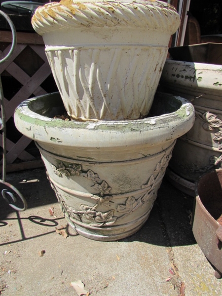 CAST IRON HANGER & ASSORTED POTS